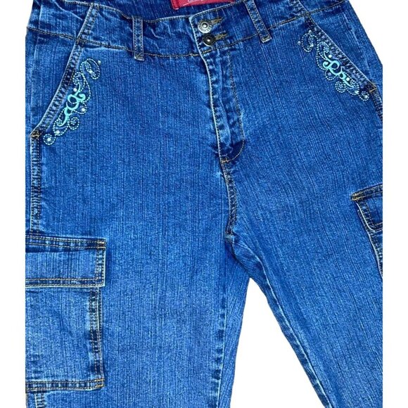(5 for $25) Cos Jeans Embroidered Cargo Capri Stretch Jeans Size 8 - Picture 5 of 5